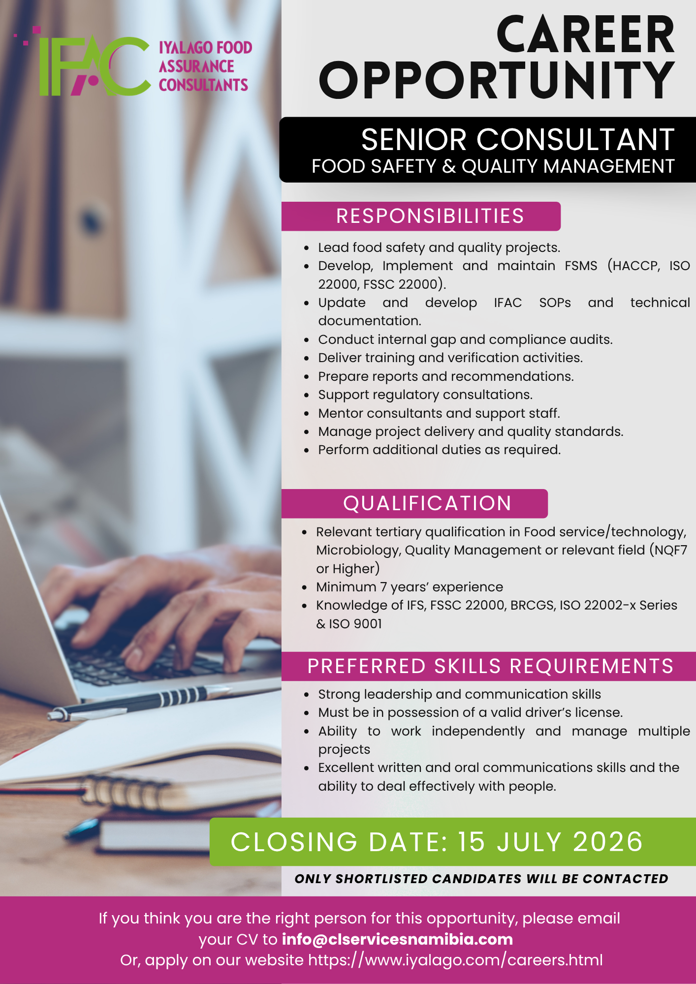 IFAC Vacancy SENIOR CONSULTANT A4