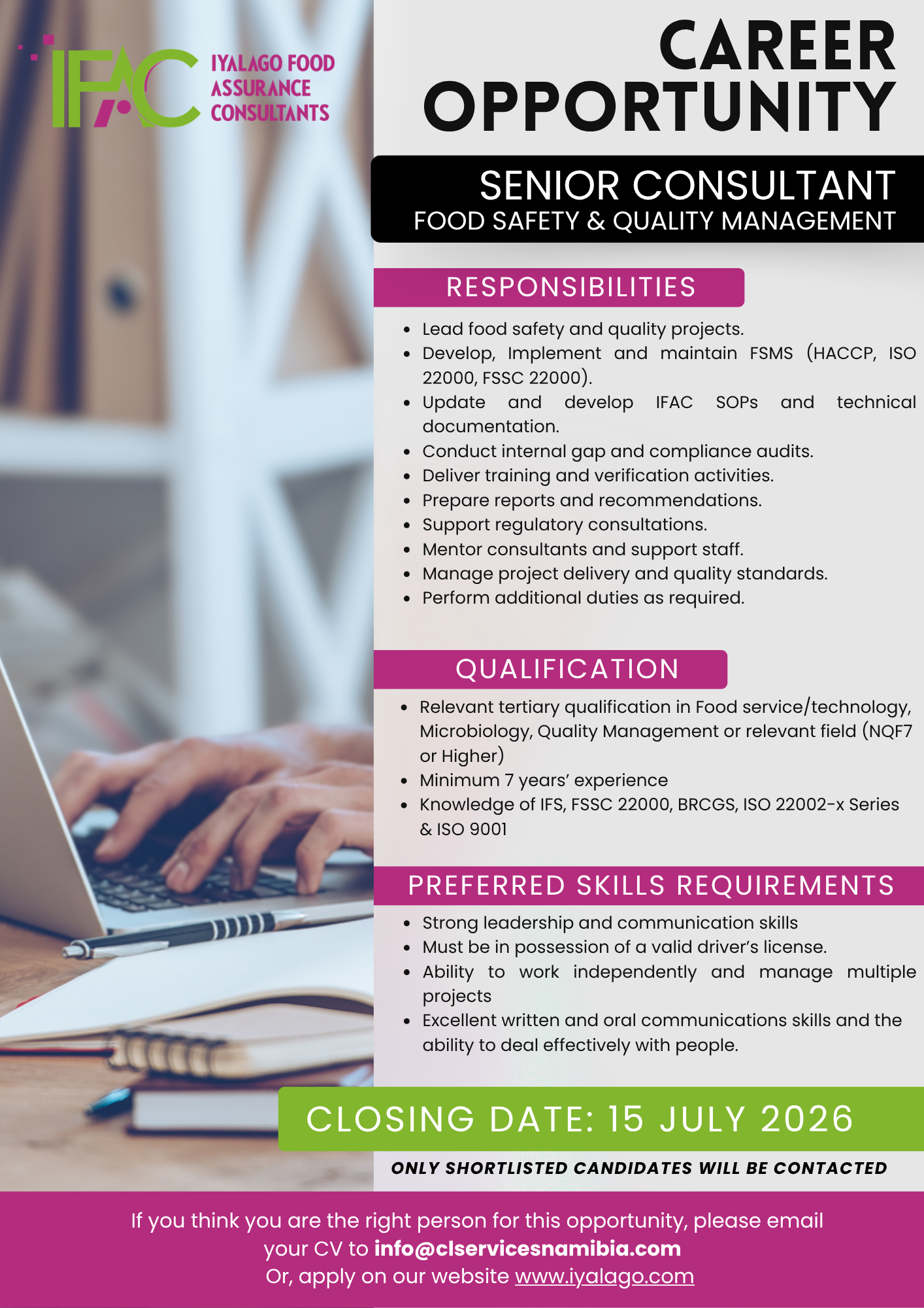 IFAC Vacancy SENIOR CONSULTANT A4